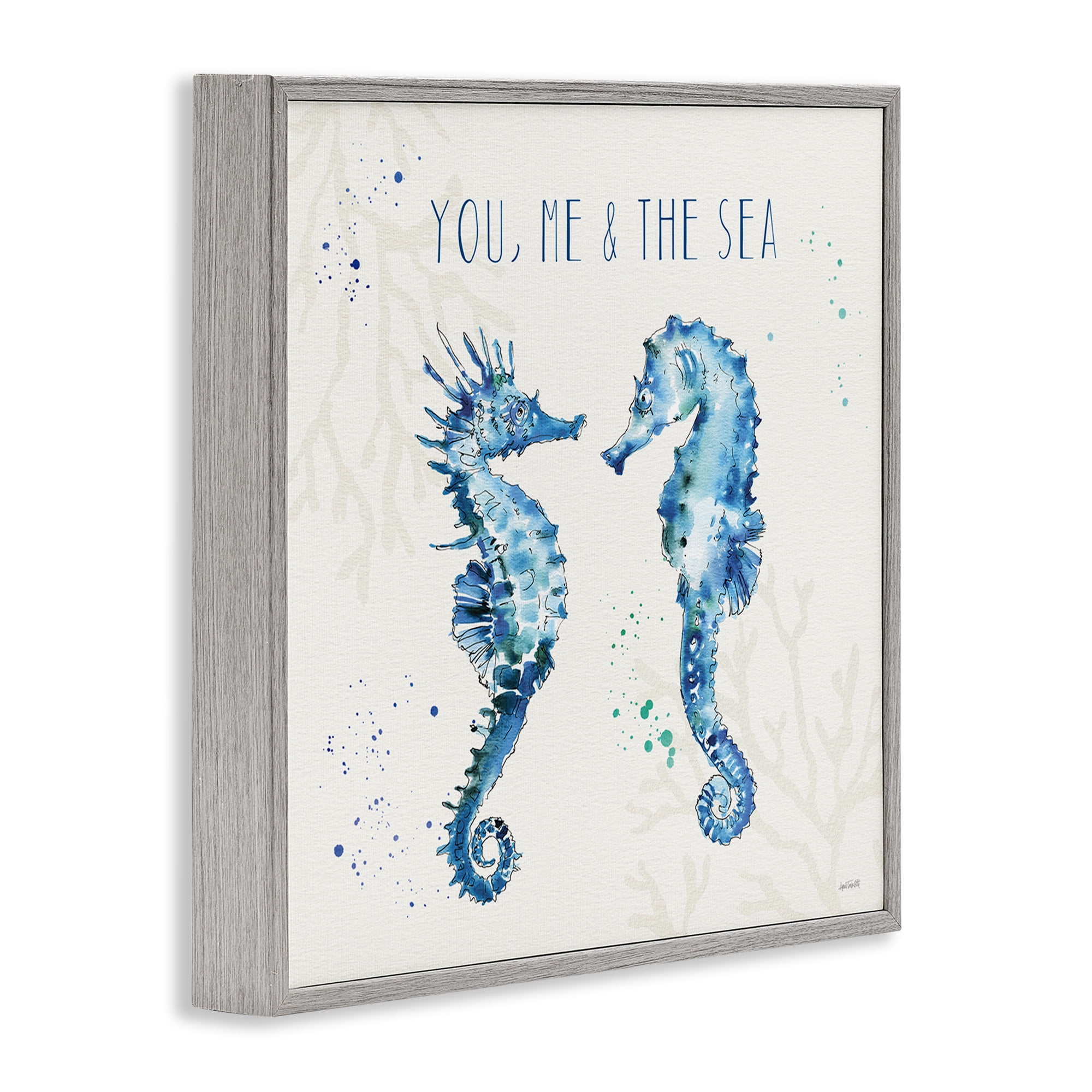 Stupell Industries You Me & Sea Quote Seahorse Nature Painting Gray Framed Art Print Wall Art, 24 x 24