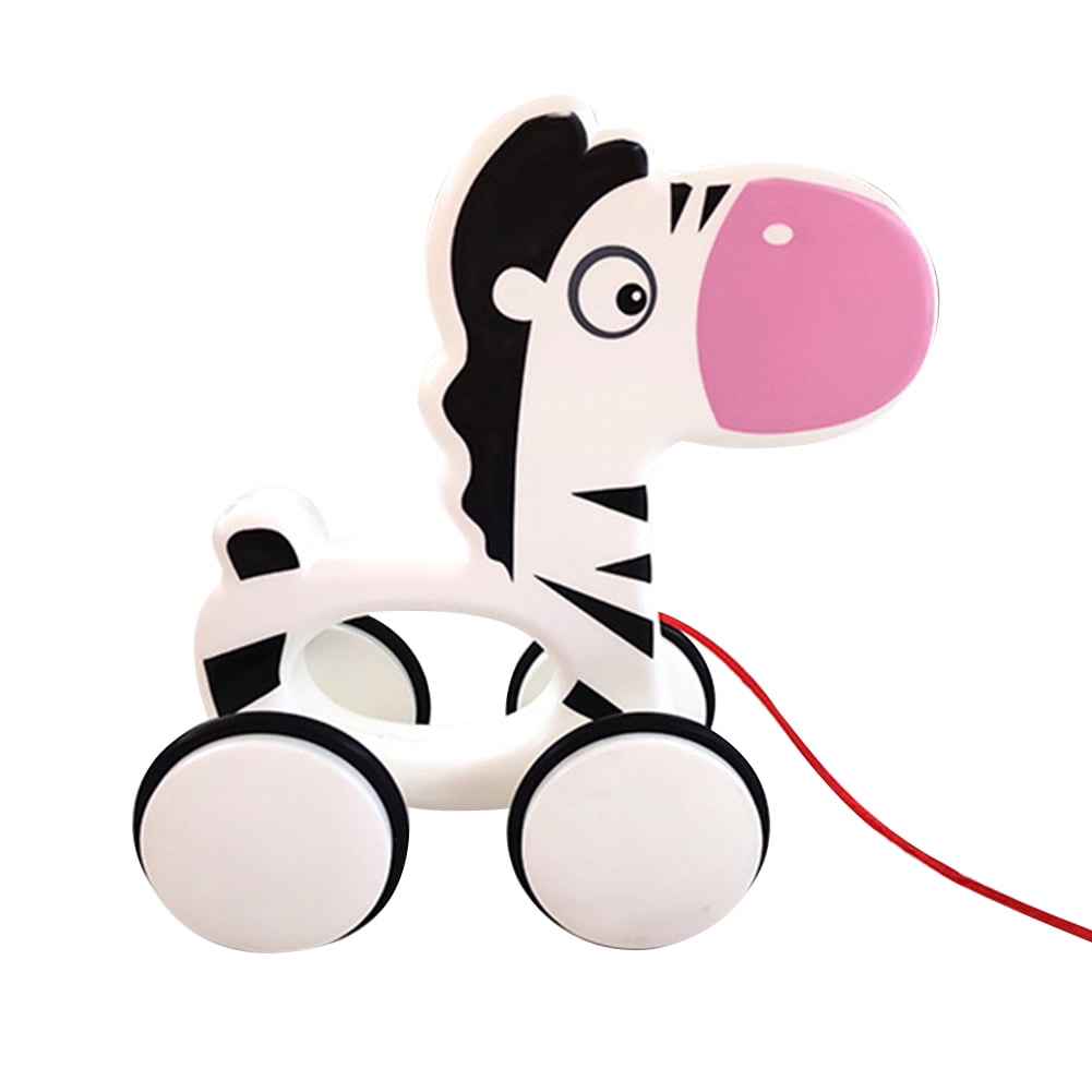 GYMNASTIKA toys，Cartoon Horse Lion Hippo Trolley Pull Drag Rope Tractor Car  Kids Educational Toy 