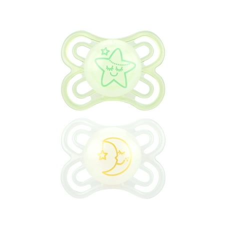Mam Pacifier Girl Night MAM Glow In The Dark Pacifiers, Baby Pacifier 0-6 Months, Best Pacifier for Breastfed Babies, Premium Comfort and Oral Care 'Perfect' Collection, Unisex, 2-Count ()