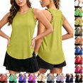 thumbnail image 2 of Summer Ruffle Racerback Tank Tops Sleeveless Workout Top for Women Athletic Shirts Casual Loose Crewneck Running Tee （Yellow,2XL）, 2 of 8