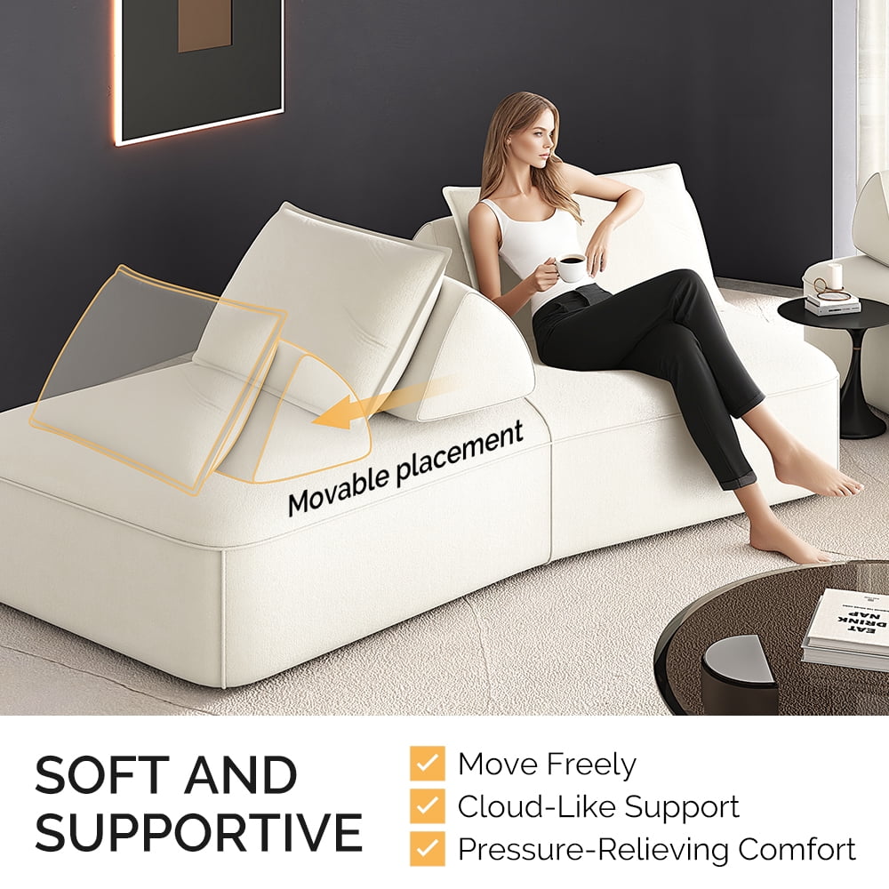 Leumius 139" Oversized Modular Sectional Sofa,DIY Upholstered Fluffy Chenille Sofa with Removable Backrests and Soft Pillows,Deep Seat Couch & Sofa Bed for Living Room,Office,Beige