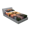 thumbnail image 2 of Ambesonne Nature Fitted Sheet & Pillow Sham Set, Dutch Windmill River, Twinxl, Orange Blue, 2 of 2