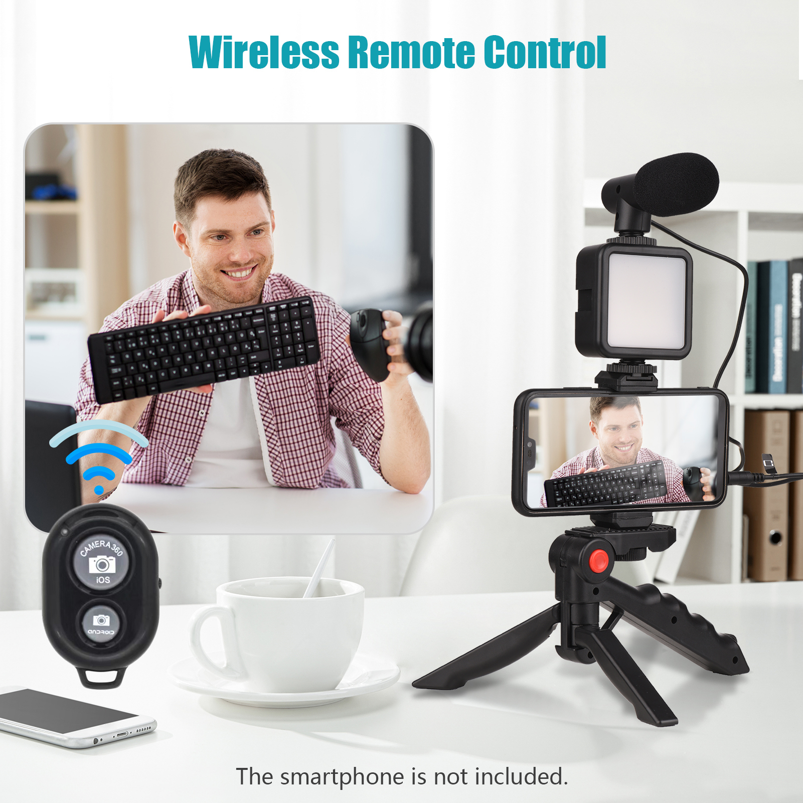 Vlogging Kit for Phone with Tripod, LED Light, YouTube Starter kit with Mini Microphone for Live Stream, Video Calls, Vlogging, Instagram