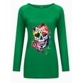 thumbnail image 3 of MAWCLOS Femmes Longline Haut Bas Ourlet Quotidien Crâne Imprimé Tunique Blouse Vert S, 3 of 3