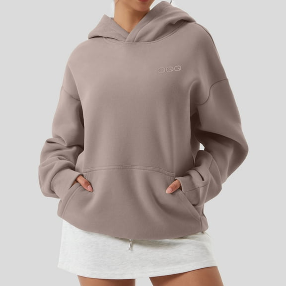 OQQ Women's Hooded Pullover Sweatshirt - Long Sleeve - Fashionable Fall/Winter Top with Front Pockets Design