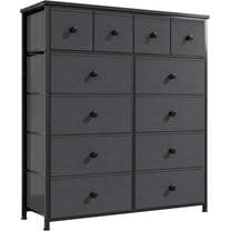 Dresser for Bedroom with 12 Drawers Tall Dressers for Bedroom Fabric Dressers & Chest of Drawers with Sturdy Metal Frame, Wood Top, for Females, Closet, 40.6" W x 11.8" D x 44.5" H (Dark Grey)