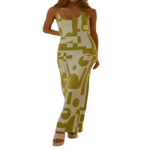 Opperiaya Robe Tricotée pour Femmes, Patchwork Coloré Sans Manches Col Rond Moulante une-Pièce pour l'Été S-L