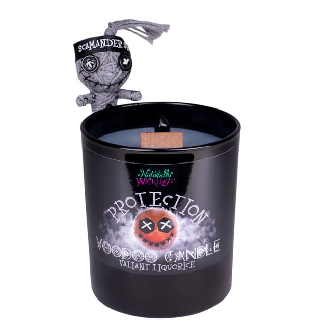 Naturally Wicked Voodoo Protection Candle – Obsidian Crystal Wand | Valiant Liquorice Scent | Includes Voodoo Doll & Ritual Spell Card