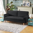 thumbnail image 3 of 70" Modern Loveseat Sofa Couch,Mid-Century Velvet Upholstered Small Love Seat Couch with 2 Pillows for Compact Space,Living Room,Apartment,Black, 3 of 7