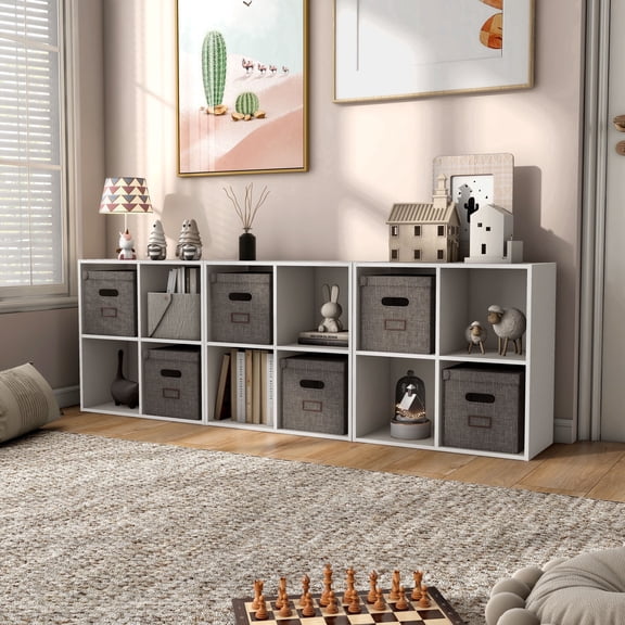 24/7 Shop At Home Join Stackable 4-Cube Taupe Grey Bookcase