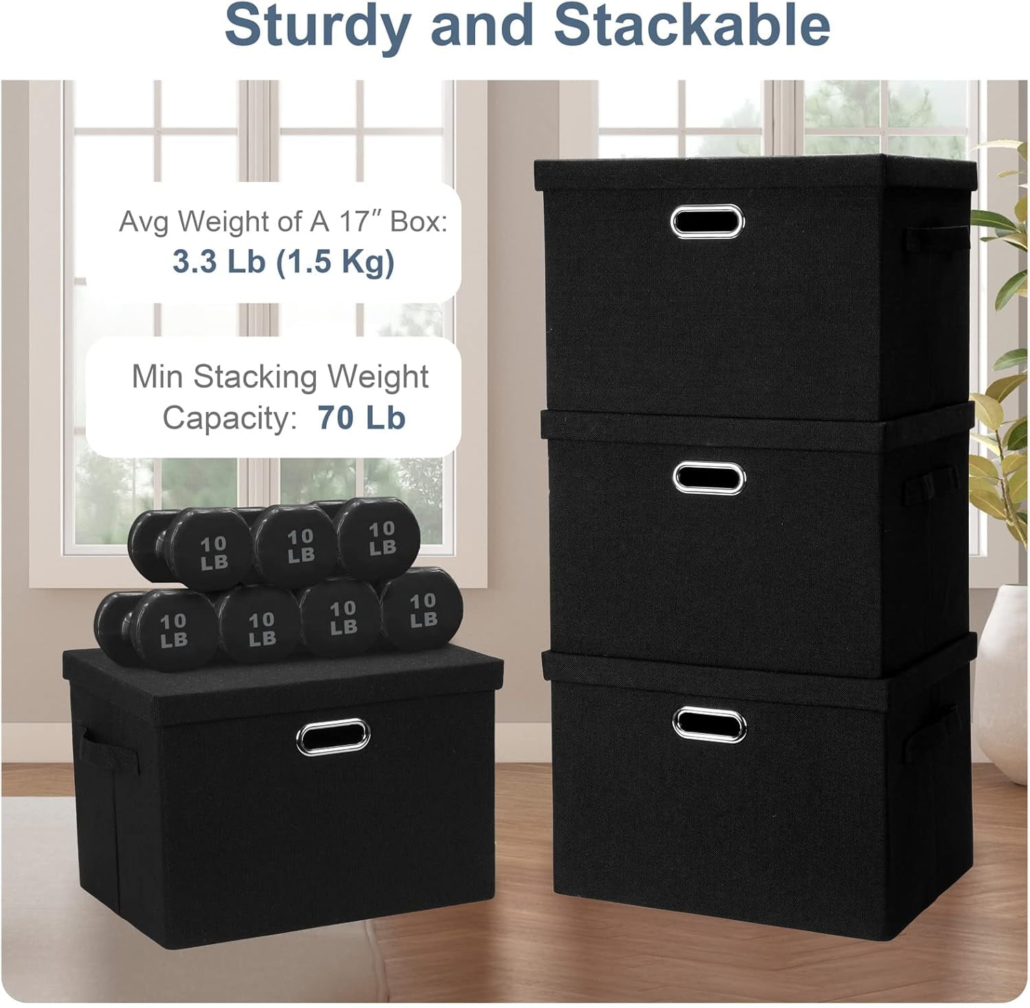 Large 17" 36 Quart Collapsible Stackable Storage Bins with Lids, 5 Packs Linen Fabric Closet Boxes with Lids, Storage Cube Baskets Container Organizers for Bedroom Office(17 x12 x11)