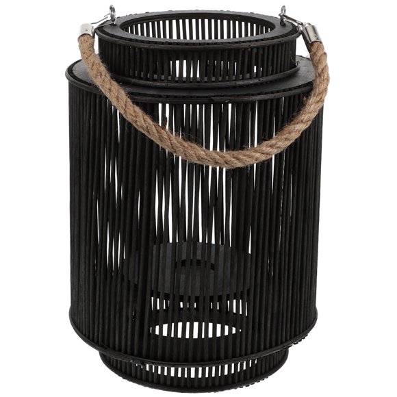 Outdoor Hanging Lantern Rattan Weaving Black 1Pc 12.6x8.7x8.7in