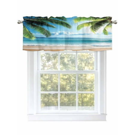 Beach Ocean Coconut Tree Valances for Windows Rod Pocket Kitchen Valance Curtains - Soft & Washable Small Window Treatment for Living Room Bathroom Tropical Vacation 42x12 Inch 1 Panel