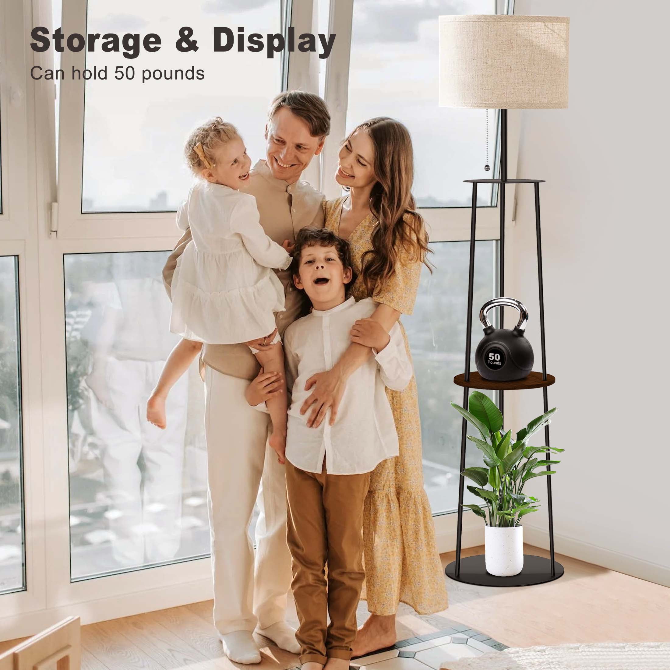 65" Floor Lamp with Shelves, Modern Round Standing Lamp with 3 Color Temperature Bulb – Corner Display Bookshelf Lamp for Living Room and Bedroom