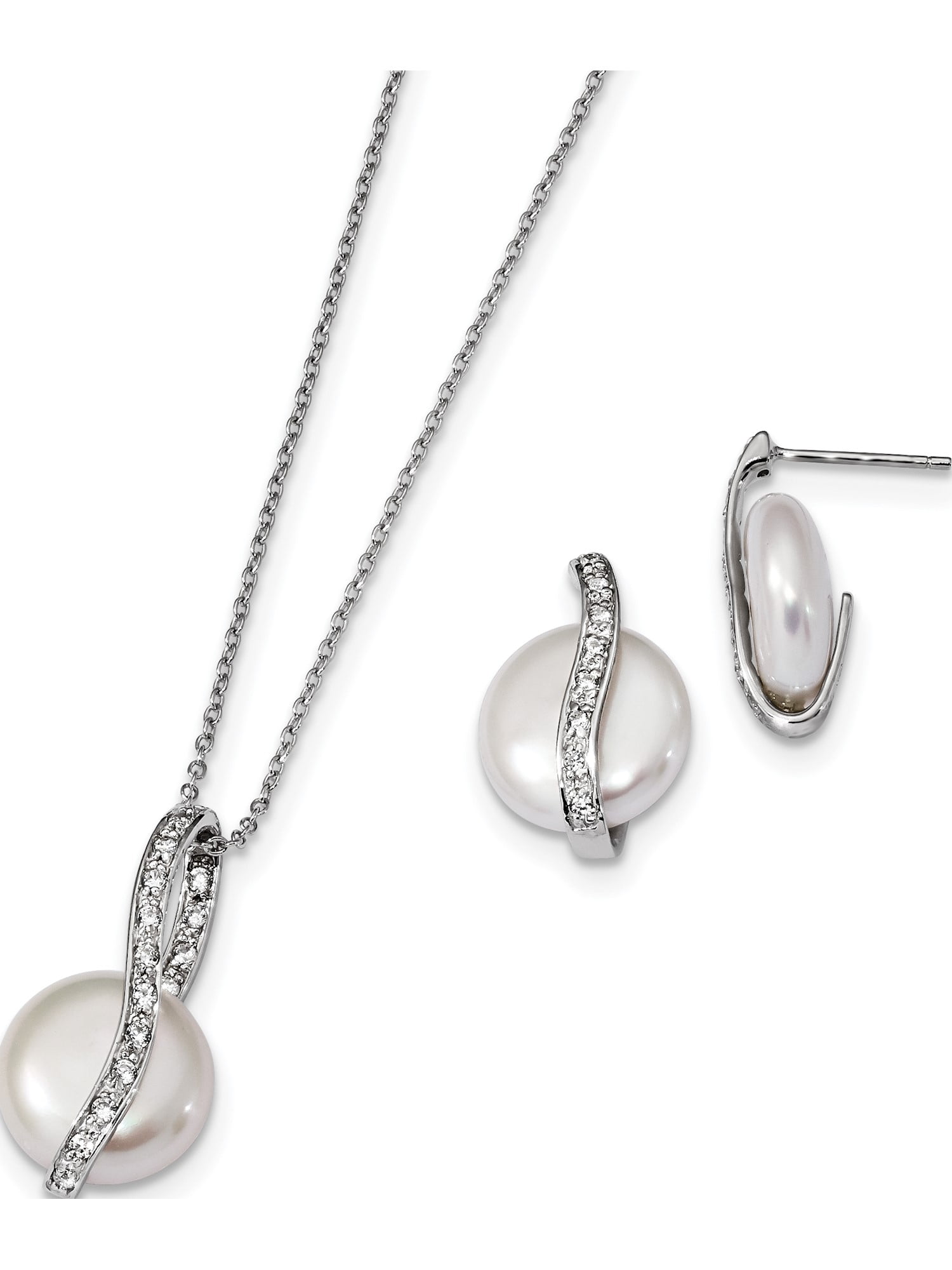Sterling Silver RH 13-14mm White Button FWC Pearl Post Earrings