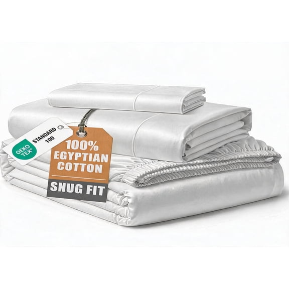 Twin Sheets 100% Egyptian Cotton Sateen White 3-Piece Set