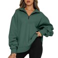 thumbnail image 2 of Jersey de manga larga con media cremallera, sudadera larga con hombros caídos de color sólido y media cremallera para mujer Blusa extragrande de manga larga de primera calidad, 2 of 6