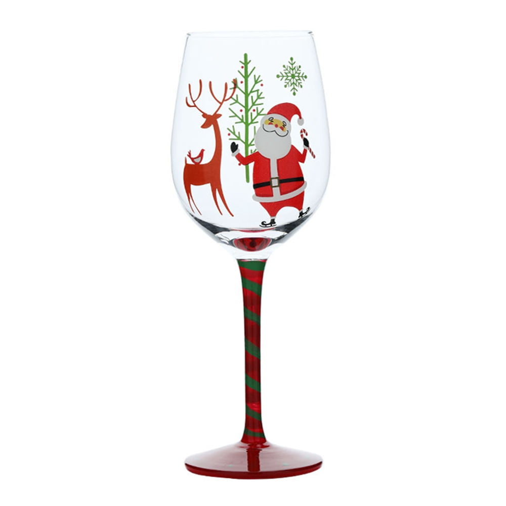 Hand Blown & Painted Wine Stem Glass w/Santa Cap.