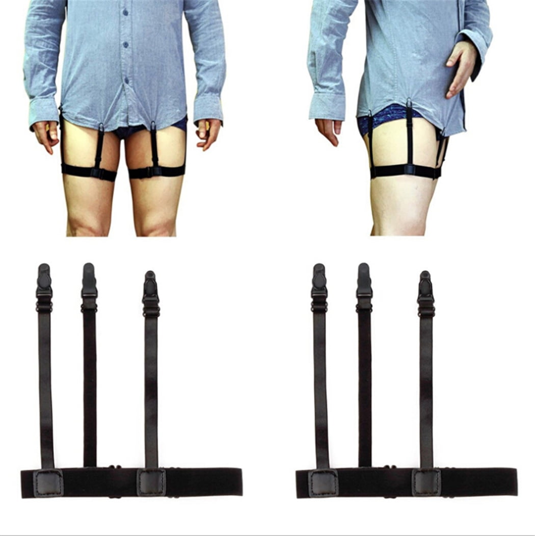2x Men's Uniform Shirt Stays Holders Elastic Garter with Non-slip Locking Clamps 