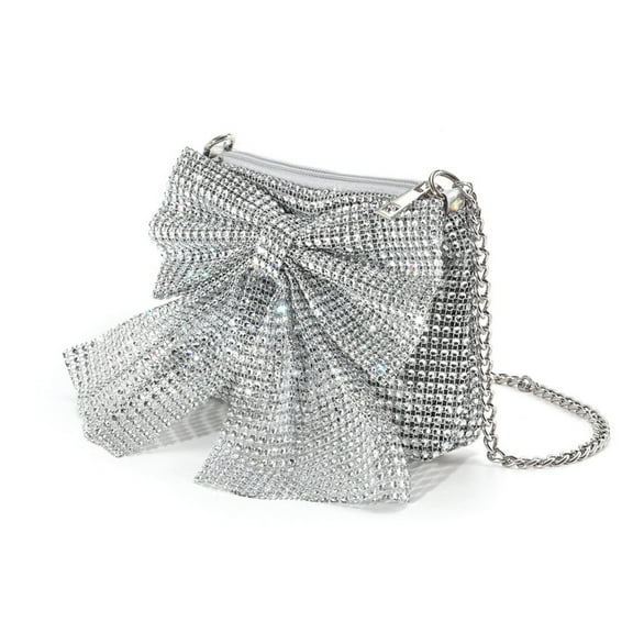 Fashion Rhinestones Studded Shoulder Bag with Butterfly Knots Party Purse