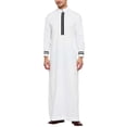 thumbnail image 6 of JAJAHO Mens Kaftan Abaya Long Robe Striped Arab Thobe Button Stand Collar Long Sleeve Loose Fit Ankle Length Robe, 6 of 7