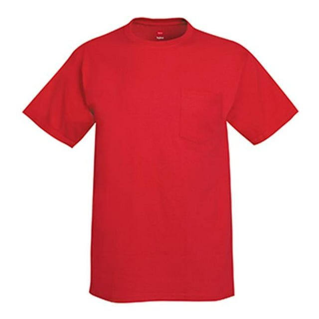 Hanes 5590 Adult Tagless Tee With Pocket, Deep Red - Large