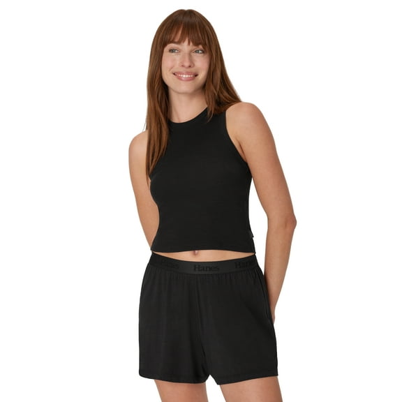 Hanes Originals Women's SuperSoft Comfywear Sleep Rib Racerback Crop Tank, Sizes XS to 2X