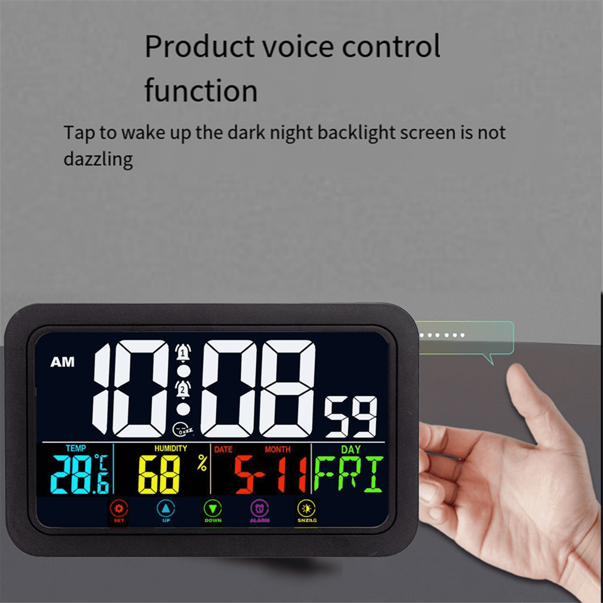 Digital Wall Clock, Digital Clock Battery Operated,8 Inch Desk Clock with Temperature Humidity Day Date Black