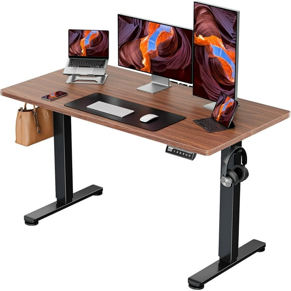 ErGear Height Adjustable Electric Standing Desk, 48 x 24 Inches Sit Stand up Desk, Memory Computer Home Office Desk with Two-Piece Desktop (Walnut)