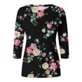 thumbnail image 4 of TSADFHJI Hauts pour Femmes Automne Chandail-Over Manches 3/4 Chemise Décontractée Col Rond Imprimé Mode Blouse Légère L, 4 of 5