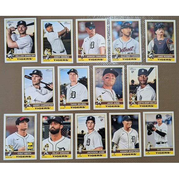 2025 Topps Heritage Baseball Team Set 14 Cards Detroit Tigers Skubal Dingler RC