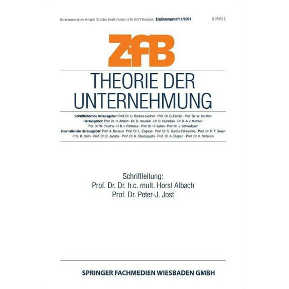 Zfb Special Issue Theorie Der Unternehmung, Book 4, (Paperback)