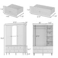 thumbnail image 7 of KULAGAGA 3 Doors Bedroom Closet, Wood Armoire with Mirror, Clothes Hanging Rail, 4 Storage Shelves and 5 Drawers, 47" Wide Bedroom Storage Unit Wardrobe, Traditional White, 7 of 7