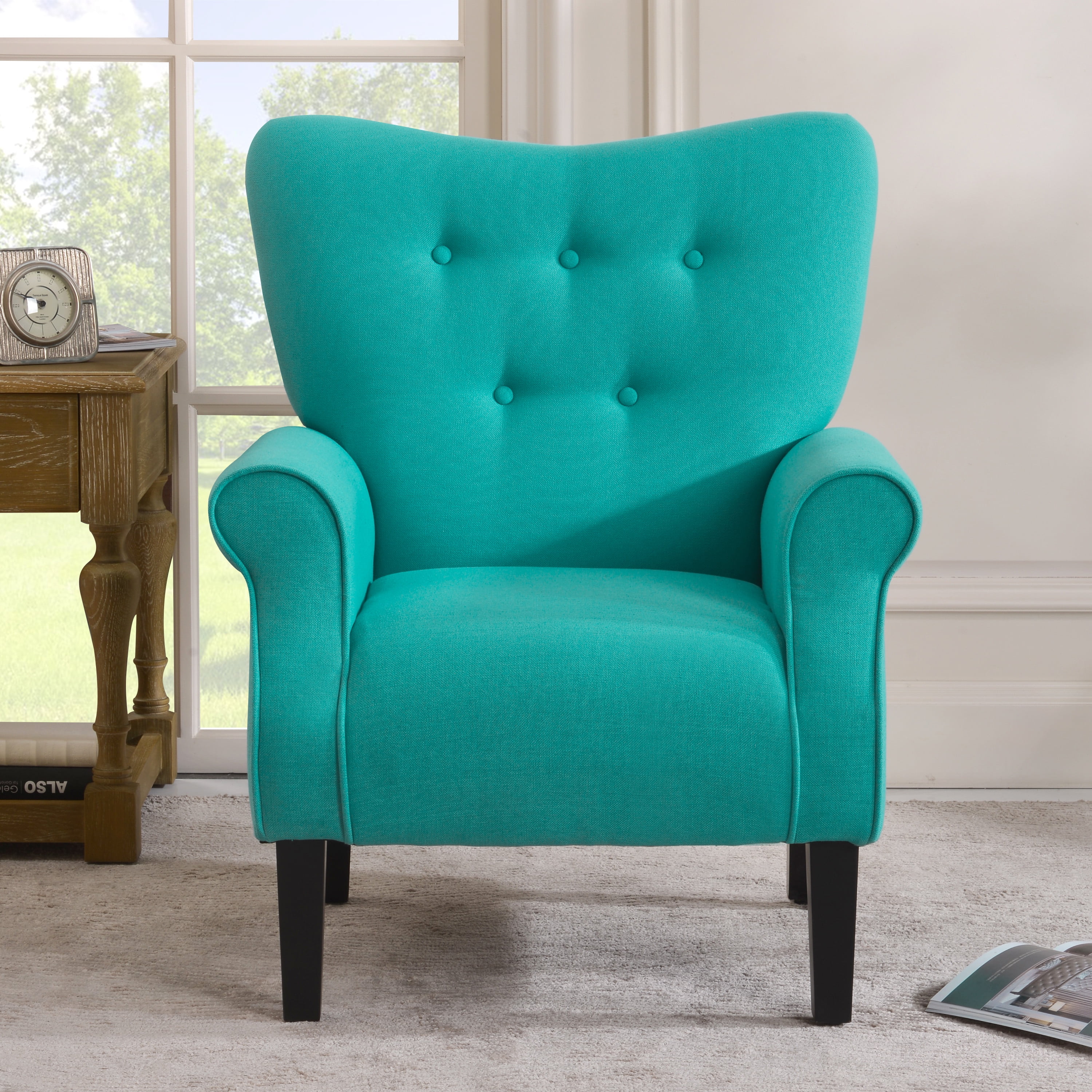 Reading Chairs for Bedroom with Arms, Tufted Linen Club Chair Armchair