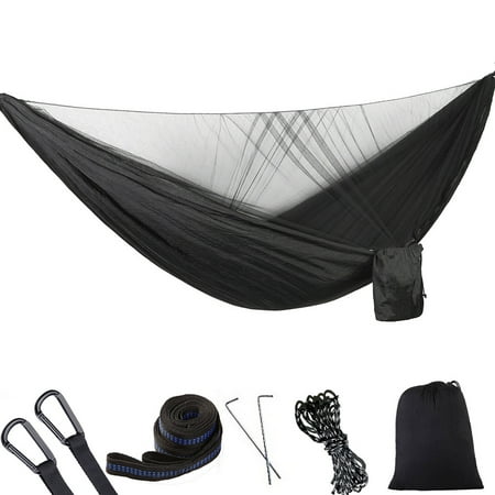 Ground Hammock Post 290 x 140cm Outdoor Hammock Swing with Integrated Mosquito Curtain Bugs Net Extension Straps Clips Ground Rope Ground Nails Included ()