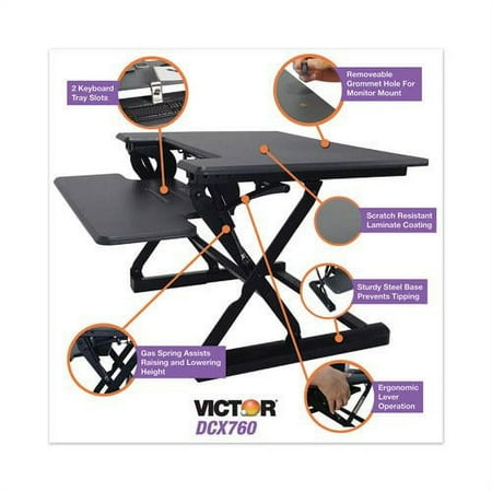 Victor - Adjustable Standing Desk Convertor with Keyboard Tray - Charcoal Gray And Black