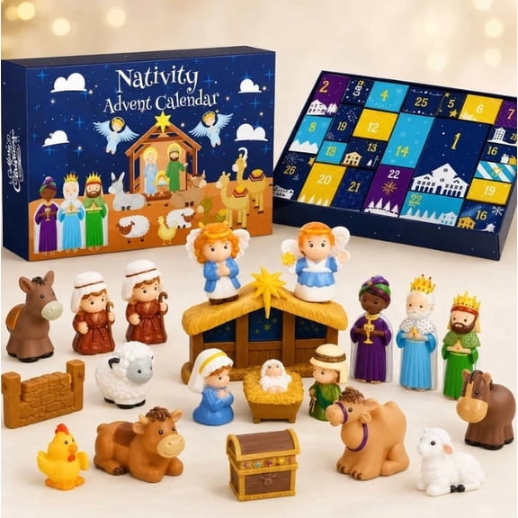 AMARHH 2026 Nativity Advent Calendar, 24 Days Christmas Countdown Calendar with Daily Figures, Religious Manger Scene Decor for Kids Adults Family Holiday Tradition