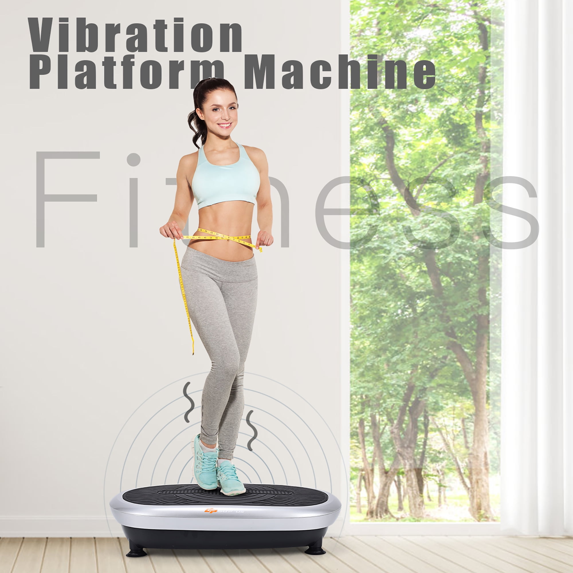 Goplus Mini Vibration Plate Whole Body Fitness Platform w Loop Bands Black