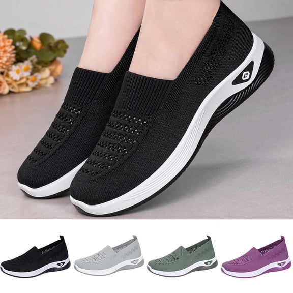 Womens Walking Shoes Mesh Breathable Slip On Shoes Orthopedic Comfortable Non-Slip Lightweight Sneakers Arch Support Non- Hollow Soft Bottom Shoes