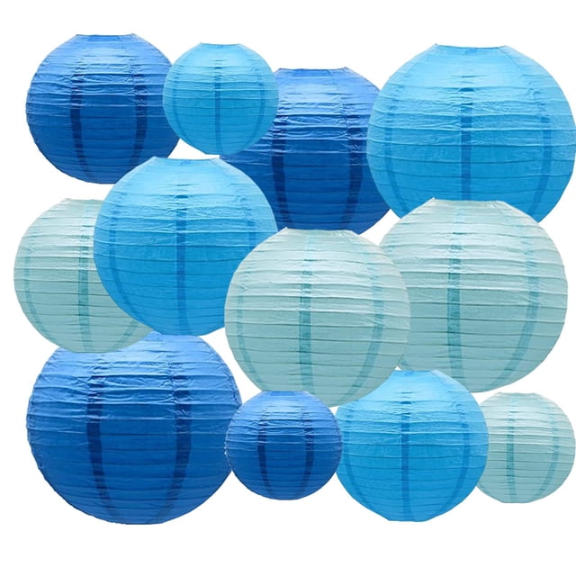 Faroles de papel Xiksxitn azules para colgar de 4 a 10 pulgadas, 12 unidades