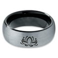 thumbnail image 2 of Tungsten Indian Lotus Nelumbo Nucifera Sacred Flower Band Ring 8mm Men Women Comfort Fit Black Dome Brushed Gray Polished, 2 of 4