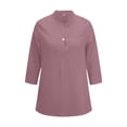 thumbnail image 4 of Conairie Women Linen Shirts Short Sleeve Regular Fit Collar Button Shirts Solid Lightweight Soft Work Tee Pullover Outfits Pink L, 4 of 9