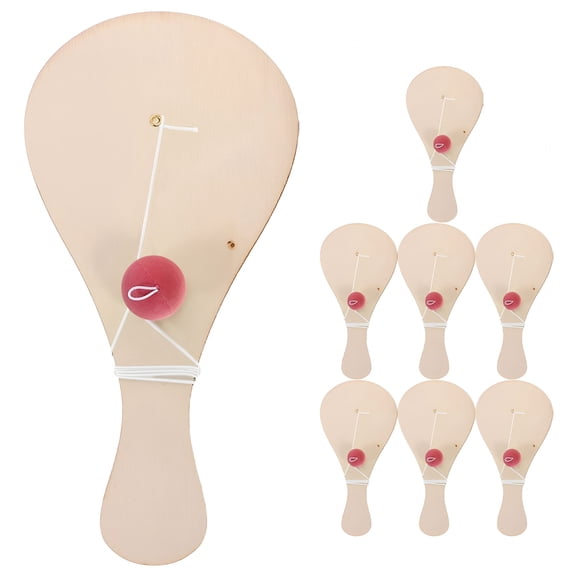 BESTSKY 10pcs Wooden Paddle Balls With String Toys Unfinished Wood Paddle Ball Rackets Wooden Painting Paddle For Stocking Stuffer Goodie Bag Fillers Activity Toys