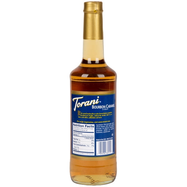 Torani Bourbon Caramel Flavouring Syrup, 25.4 fl oz (750ml) Glass Bottle with Absol Gold Pump