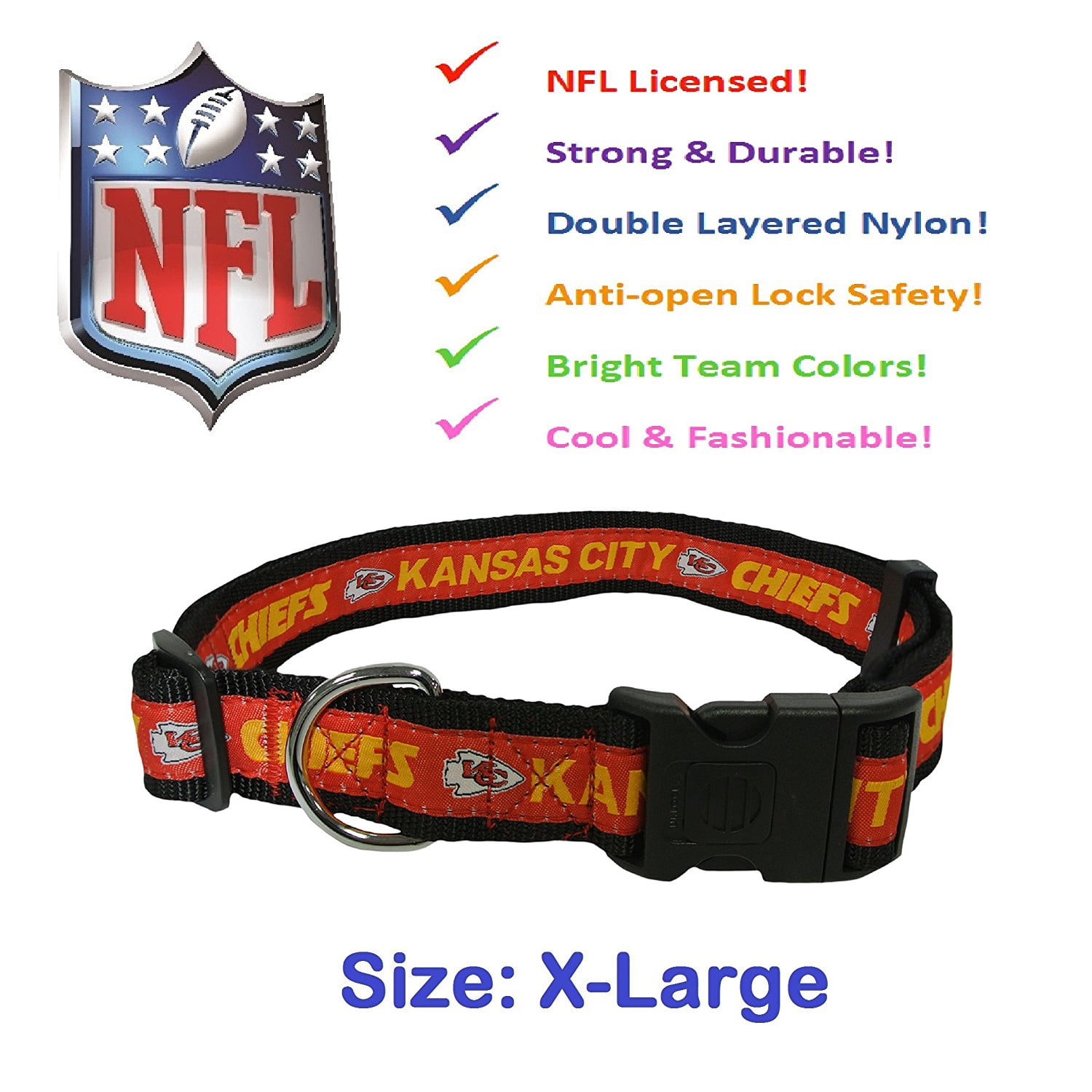 Pets First NFL Kansas City Chiefs Dog Collar HeavyDuty, Durable