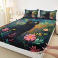 thumbnail image 5 of Manfei Cartoon Cat King Sheets, Boho Flower Botanical Bedding, Navy Green, 4pcs, 1 Flat Sheet, 1 Fitted Sheet and 2 Pillowcases, 5 of 6