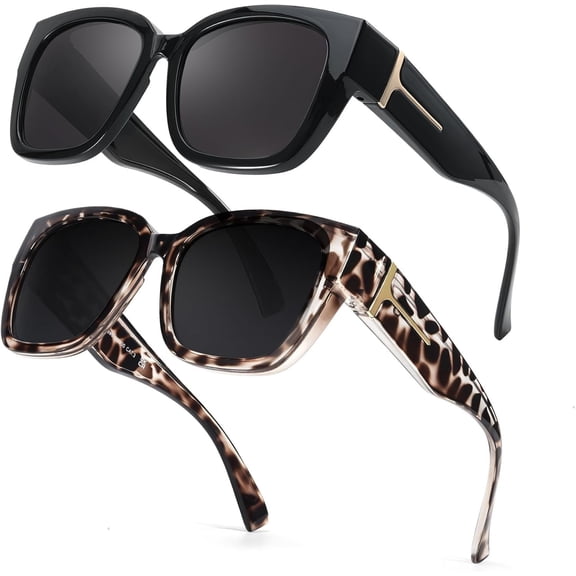 Fit Over Glasses Sunglasses for Women, Trendy Polarized Wear Over Sun Glasses with UV400 Protection(2 Pack)