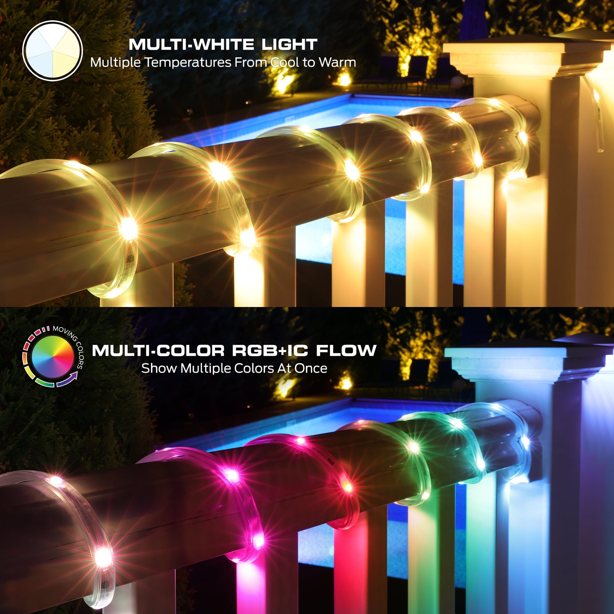 Monster Smart 100ft Outdoor LED Strip Lights, Multicolor Flow LED Lights for Patio & Backyard, App & Voice Control