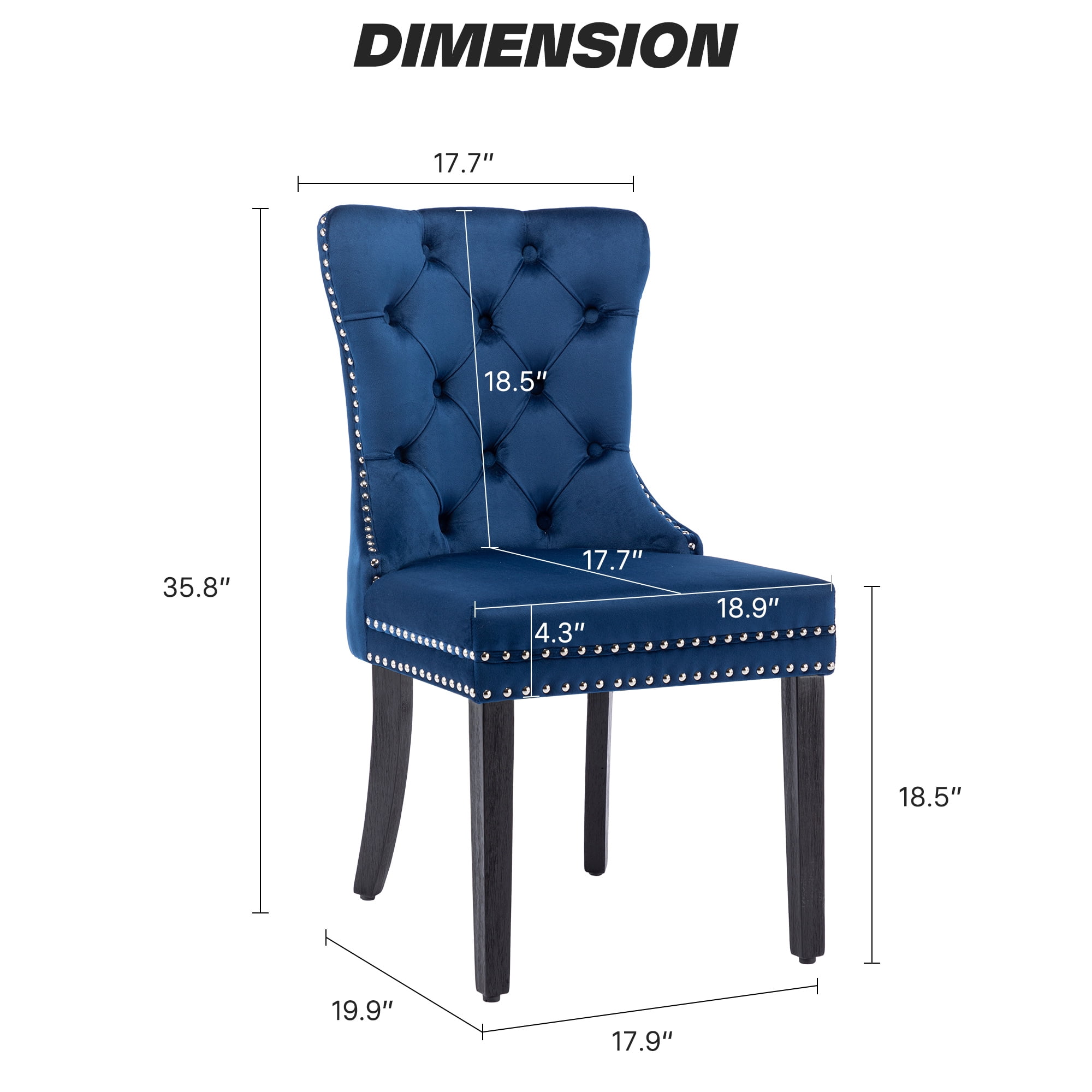 Velvet Dining Chairs Set of 4, Upholstered High-end Tufted Dining Room Chair with Nailhead Back Ring Pull Trim Solid Wood Legs, Contemporary Nikki Collection Modern Style for Kitchen, Blue