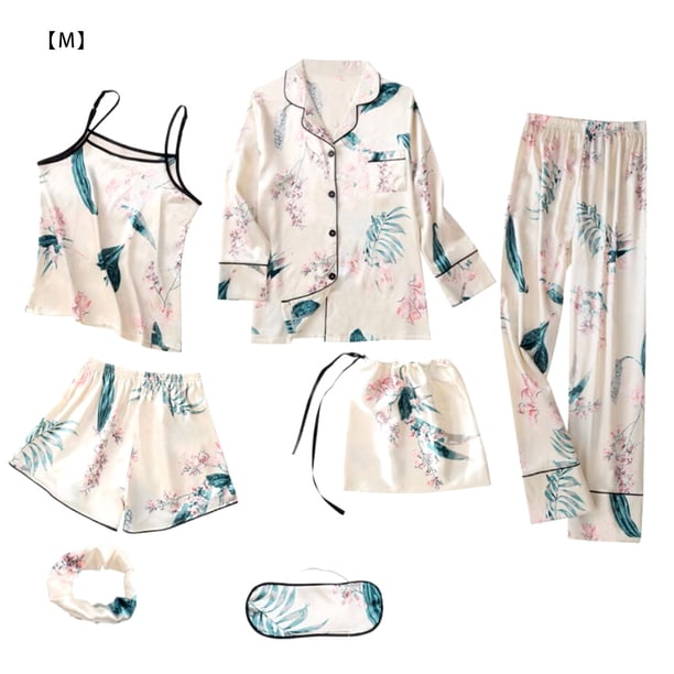 Juego de camisón 7pcs / set Ropa de dormir impresa con pantalones cortos de chaleco Conjunto de pijamas de mujer Lady Home Wear, M Speravity AP000846-01
